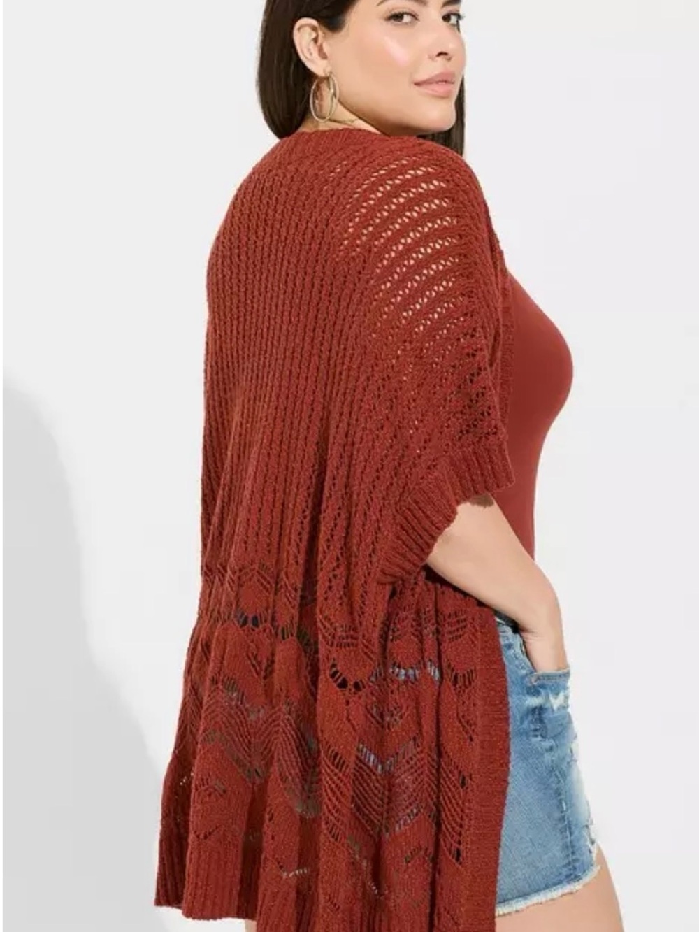 Torrid Rust Open Stitch Cardigan Poncho Sweater Pointelle Plus Size 3/4 22-26